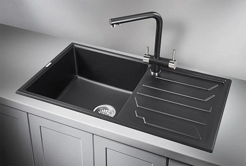 Кухонная мойка Granula 8601, ШВАРЦ (чёрный металлик), кварц 860х500 Кухонная мойка Granula 8601, ШВАРЦ (чёрный металлик), кварц 860х500