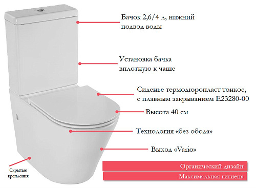 Чаша напольного унитаза Jacob Delafon Robin UJAB102-00 безободковая без сиденья Чаша напольного унитаза Jacob Delafon Robin UJAB102-00 безободковая без сиденья