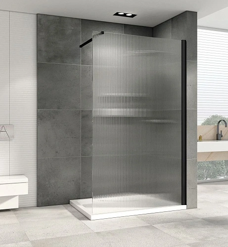Душевая перегородка ABBER Immer Offen AG61091R8 90 см универсальная, профиль черный, стекло рифленое Душевая перегородка ABBER Immer Offen AG61091R8 90 см универсальная, профиль черный, стекло рифленое
