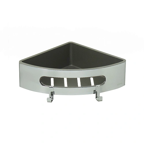 Полка Lemark SHELF LINE угловая с крючками, хром/вставка-пластик графит 9771046 Полка Lemark SHELF LINE угловая с крючками, хром/вставка-пластик графит 9771046