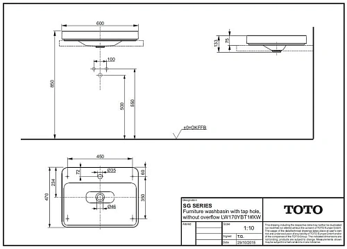 Раковина Toto SG LW170YBT1 60 х 47 см Раковина Toto SG LW170YBT1 60 х 47 см