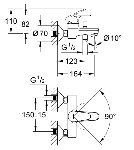 Смеситель для ванны GROHE Vigour хром (75144026) Смеситель для ванны GROHE Vigour хром (75144026)