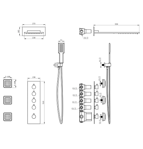 Душевая система Wonzon & Woghand с термостатом, встраиваемая, черный матовый (WW-D4100-MB) Душевая система Wonzon & Woghand с термостатом, встраиваемая, черный матовый (WW-D4100-MB)