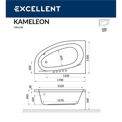 Акриловая ванна EXCELLENT Kameleon 170x110 левая SOFT бронза WAEX.KML17.SOFT.BR Акриловая ванна EXCELLENT Kameleon 170x110 левая SOFT бронза WAEX.KML17.SOFT.BR