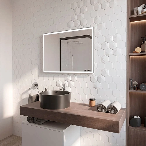 Зеркало STWORKI Ольборг 80 с подсветкой, сенсор на зеркале, прямоугольное, настенное, серое 507916 Зеркало STWORKI Ольборг 80 с подсветкой, сенсор на зеркале, прямоугольное, настенное, серое 507916