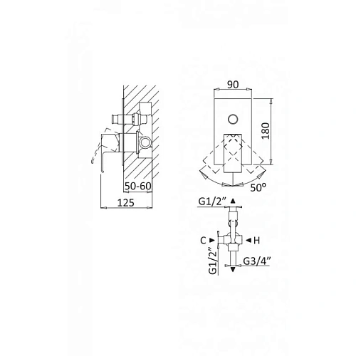 Смеситель для душа CEZARES PORTA-VDIM-SR встраиваемый, sunrise Смеситель для душа CEZARES PORTA-VDIM-SR встраиваемый, sunrise