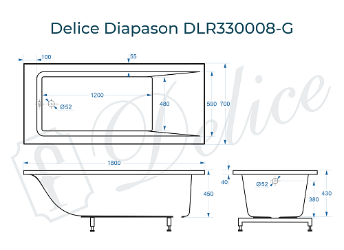 Ванна из искусственного камня Delice Diapason 180х70 DLR330008-G глянцевая Ванна из искусственного камня Delice Diapason 180х70 DLR330008-G глянцевая