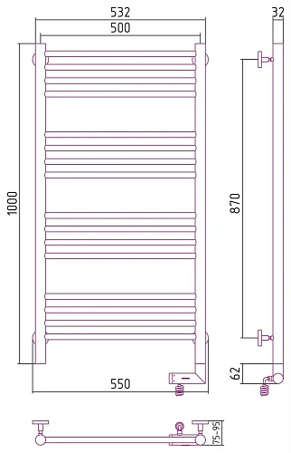 Полотенцесушитель электрический Сунержа Богема 2.0 прямая 1000х500 МЭМ правый 7032-5205-1050 RAL 703 Полотенцесушитель электрический Сунержа Богема 2.0 прямая 1000х500 МЭМ правый 7032-5205-1050 RAL 703