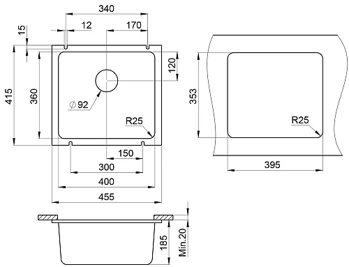 Кухонная мойка Granula 3601, АЛЮМИНИУМ, кварц 415х455 Кухонная мойка Granula 3601, АЛЮМИНИУМ, кварц 415х455