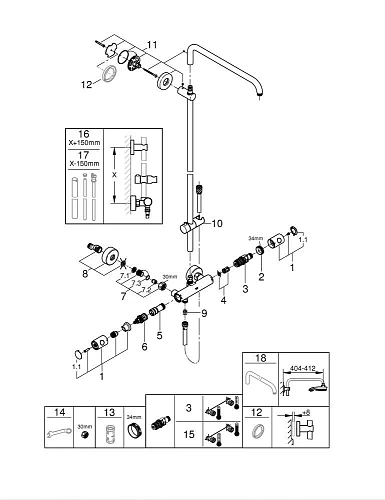 Душевая система GROHE Euphoria, с термостатическим смесителем (без верхнего и ручного душей), хром ( 26241000 Душевая система GROHE Euphoria, с термостатическим смесителем (без верхнего и ручного душей), хром ( 26241000