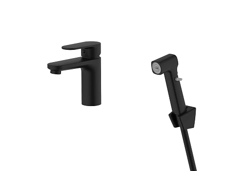 Смеситель для раковины Aquatek НИКА AQ1812MB с гигиеническим ручным душем, черный матовый Смеситель для раковины Aquatek НИКА AQ1812MB с гигиеническим ручным душем, черный матовый