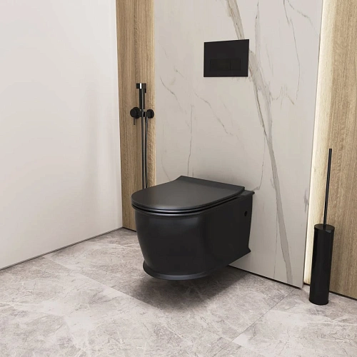 Унитаз подвесной GROSSMAN GR-4482BMS Retro 545x370x360 черный матовый безободковый с тонкой крышкой Унитаз подвесной GROSSMAN GR-4482BMS Retro 545x370x360 черный матовый безободковый с тонкой крышкой