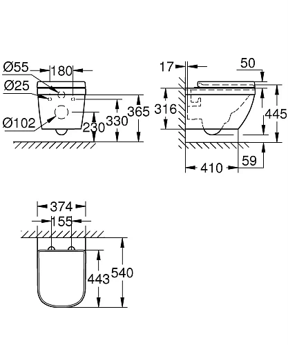 Унитаз подвесной GROHE Euro Ceramic (39554000) с сиденьем альпин-белый Унитаз подвесной GROHE Euro Ceramic (39554000) с сиденьем альпин-белый