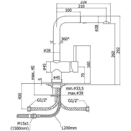 Смеситель для кухни Paffoni Light LIG285NO-MET Смеситель для кухни Paffoni Light LIG285NO-MET