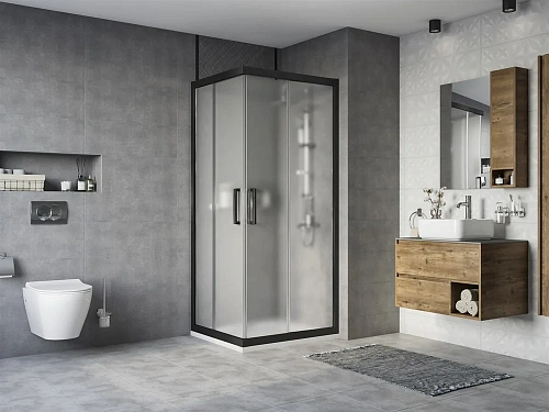 Душевой уголок STWORKI Карлстад 90x80 см профиль черный матовый, стекло матовое 467238 Душевой уголок STWORKI Карлстад 90x80 см профиль черный матовый, стекло матовое 467238