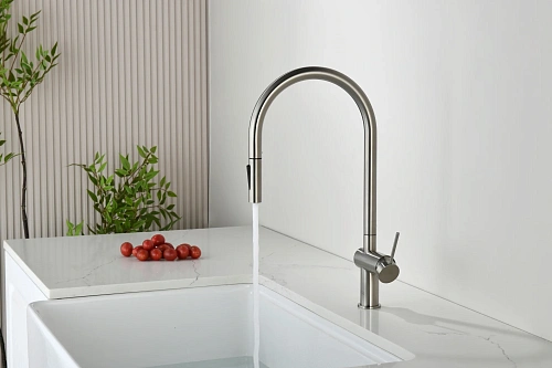 Смеситель для кухни AQUAme Cucina AQM9901BN с выдвижным изливом,никель шлифованный Смеситель для кухни AQUAme Cucina AQM9901BN с выдвижным изливом,никель шлифованный