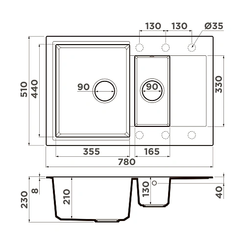 Кухонная мойка Omoikiri Daisen 78-2T-WH Tetogranit/белый 4993530 Кухонная мойка Omoikiri Daisen 78-2T-WH Tetogranit/белый 4993530