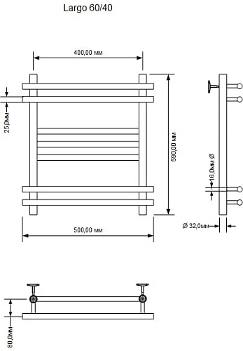 Полотенцесушитель водяной Aquanet Largo 600x400, хром 00266743 Полотенцесушитель водяной Aquanet Largo 600x400, хром 00266743