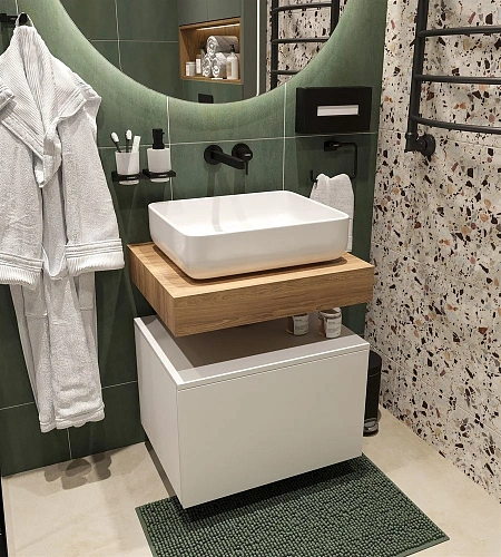 Столешница STWORKI Ольборг 60 дуб французский, без отверстий, с тумбой 60, с раковиной STWORKI Soul 488937 Столешница STWORKI Ольборг 60 дуб французский, без отверстий, с тумбой 60, с раковиной STWORKI Soul 488937