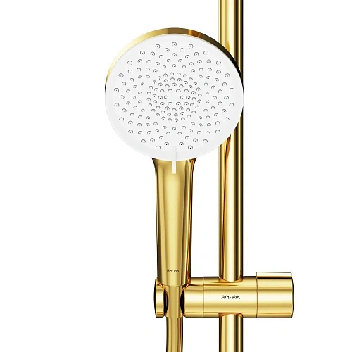 Душевая система AM.PM X-Joy F0785A499 с термостатом, верхний душ 220мм, золото Душевая система AM.PM X-Joy F0785A499 с термостатом, верхний душ 220мм, золото