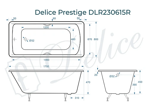 Ванна чугунная Delice Prestige 170х80 с отверстиями под ручки DLR230615R Ванна чугунная Delice Prestige 170х80 с отверстиями под ручки DLR230615R