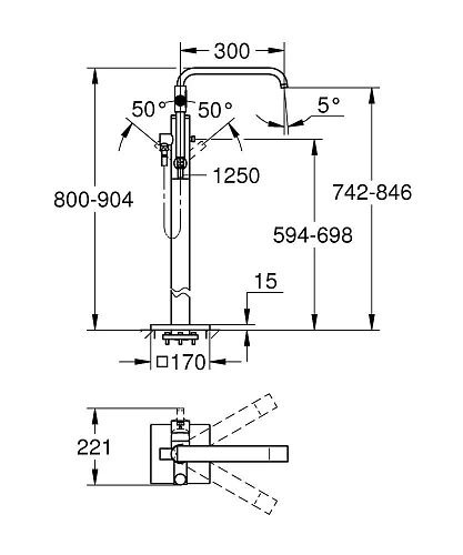 Смеситель для ванны GROHE Allure 1/2″, напольный монтаж (32754002) Смеситель для ванны GROHE Allure 1/2″, напольный монтаж (32754002)