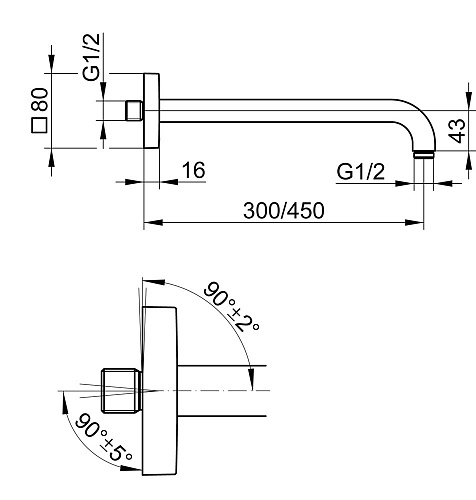 Кронштейн верхнего душа Keuco 53088130402, 462 мм Кронштейн верхнего душа Keuco 53088130402, 462 мм