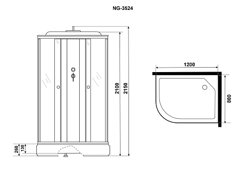 Душевая кабина Niagara Eco E120/80/26R/TN (1200х800х2150) E120/80/26R/TN Душевая кабина Niagara Eco E120/80/26R/TN (1200х800х2150) E120/80/26R/TN