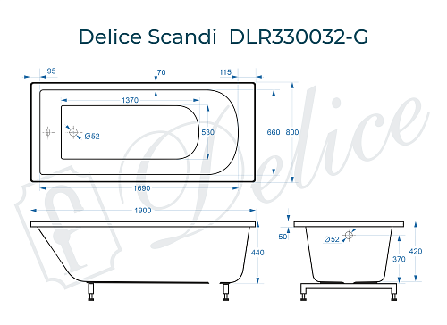 Ванна из искусственного камня Delice Scandi 190х80 DLR330032-G глянцевая Ванна из искусственного камня Delice Scandi 190х80 DLR330032-G глянцевая