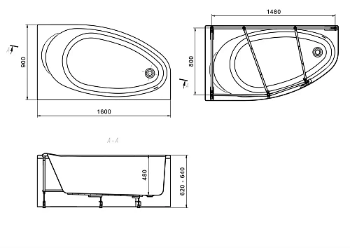 Акриловая ванна Roca Corfu 160x90 асимметричная правая белая 248574000 Акриловая ванна Roca Corfu 160x90 асимметричная правая белая 248574000