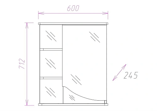 Зеркальный шкаф Onika ВИОЛА 60.01 правый 206004 Зеркальный шкаф Onika ВИОЛА 60.01 правый 206004