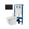 Комплект инсталляции Point Элемент PN45120 с клавишей смыва Меркурий, черная матовая, PN44831BM и унитазом Сатурн белый, с сиденьем микролифт PN41901