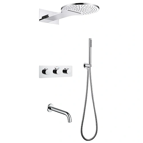 Душевая система ABBER Wasser Kreis AF8150 скрытого монтажа с изливом, термостат, хром Душевая система ABBER Wasser Kreis AF8150 скрытого монтажа с изливом, термостат, хром