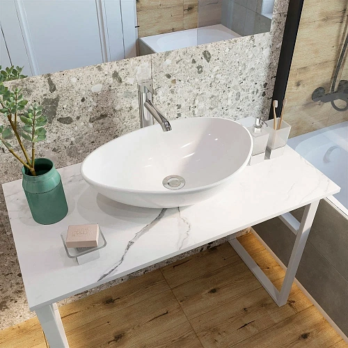 Комплект мебели DIWO Элиста 100 белый мрамор, с раковиной Moduo 55 Leaf 555465 Комплект мебели DIWO Элиста 100 белый мрамор, с раковиной Moduo 55 Leaf 555465