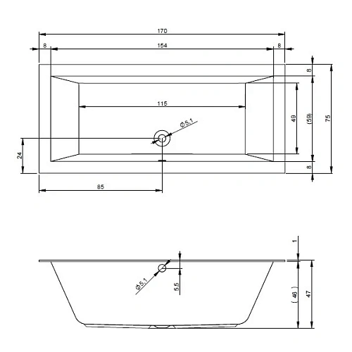 Акриловая ванна Riho Lugo Velvet BT0110500000000 170х75 Акриловая ванна Riho Lugo Velvet BT0110500000000 170х75