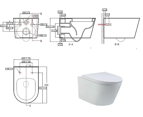 Унитаз подвесной Aquatek ОБЕРОН AQ1363W-00 533x360x344 безободковый тонкое сиденье Soft Close Унитаз подвесной Aquatek ОБЕРОН AQ1363W-00 533x360x344 безободковый тонкое сиденье Soft Close
