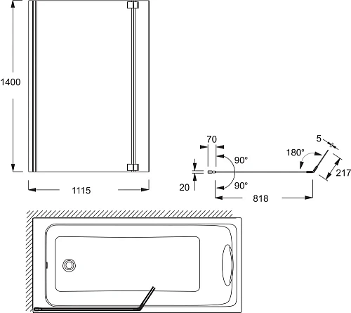 Шторка на ванну Jacob Delafon Bain-Douche Neo 111,5х142 см, серый блестящий, стационарная, прозрачна E4930-GA Шторка на ванну Jacob Delafon Bain-Douche Neo 111,5х142 см, серый блестящий, стационарная, прозрачна E4930-GA