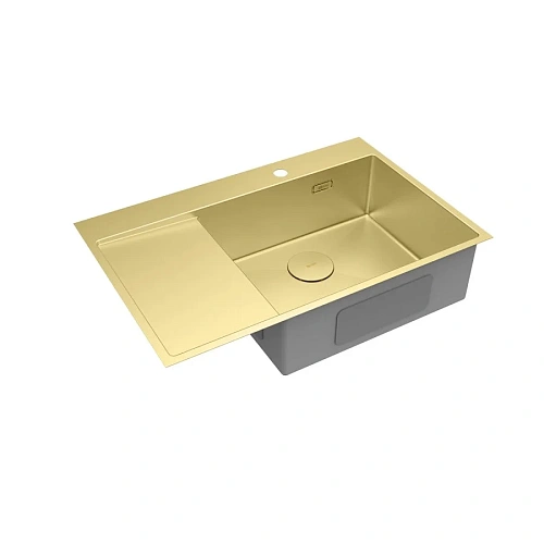 Кухонная мойка Lemark KEZADRA 780P из нержавеющей стали, с крылом (чаша справа), светлое золото 9938154 Кухонная мойка Lemark KEZADRA 780P из нержавеющей стали, с крылом (чаша справа), светлое золото 9938154
