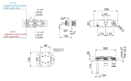 Смеситель для ванны Remer Chrono CH54D3NO, черный матовый Смеситель для ванны Remer Chrono CH54D3NO, черный матовый