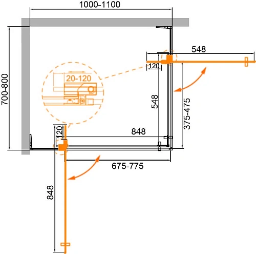 Душевой уголок CEZARES SLIDER-AH-2-70/80-100/110-GRIGIO-Cr 70-80x100-110см стекло тонированное (графит), профиль хром Душевой уголок CEZARES SLIDER-AH-2-70/80-100/110-GRIGIO-Cr 70-80x100-110см стекло тонированное (графит), профиль хром