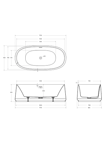 Акриловая ванна CEZARES CZR-LUX-CENTRAL-170-82-58 Акриловая ванна CEZARES CZR-LUX-CENTRAL-170-82-58