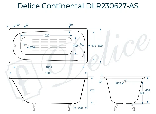 Ванна чугунная Delice Continental 180х80 с антискользящим покрытием DLR230627-AS Ванна чугунная Delice Continental 180х80 с антискользящим покрытием DLR230627-AS