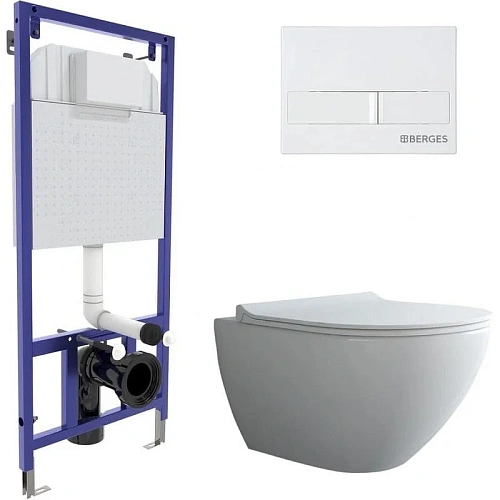 Комплект унитаза BERGES PUMA Rimless с инсталляцией NOVUM, кнопка L1, сидение Toma Slim SO 043271 Комплект унитаза BERGES PUMA Rimless с инсталляцией NOVUM, кнопка L1, сидение Toma Slim SO 043271