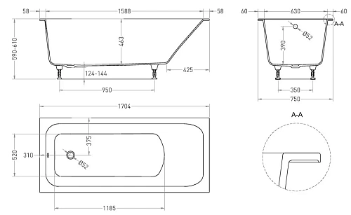 Ванна из искусственного камня Salini ORLANDA 170х70 102017G S-Sense Ванна из искусственного камня Salini ORLANDA 170х70 102017G S-Sense