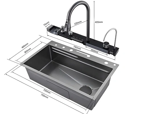 Кухонная мойка Ceruttispa GLORIA II CT10356 nano black серая из нержавеющей стали 750х460х230 Кухонная мойка Ceruttispa GLORIA II CT10356 nano black серая из нержавеющей стали 750х460х230