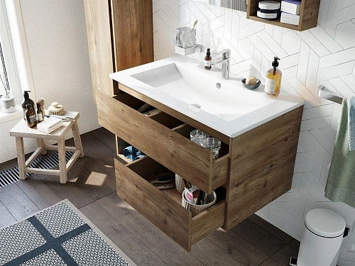 Комплект мебели STWORKI Карлстад 90 дуб рустикальный, в стиле лофт, под дерево, подвесная (гарнитур, 421759 Комплект мебели STWORKI Карлстад 90 дуб рустикальный, в стиле лофт, под дерево, подвесная (гарнитур, 421759