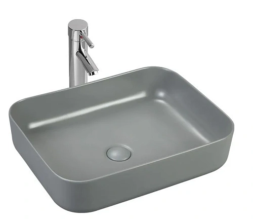 Раковина Sintesi SIN-LVB-APP-409GM_SIN-VF-40GM накладная серая матовая+выпуск клик-клак, серый матовый Раковина Sintesi SIN-LVB-APP-409GM_SIN-VF-40GM накладная серая матовая+выпуск клик-клак, серый матовый