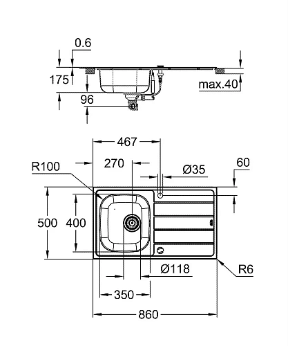Кухонная мойка GROHE K200 45-S 86/50 со смесителем (31562SD1) Кухонная мойка GROHE K200 45-S 86/50 со смесителем (31562SD1)
