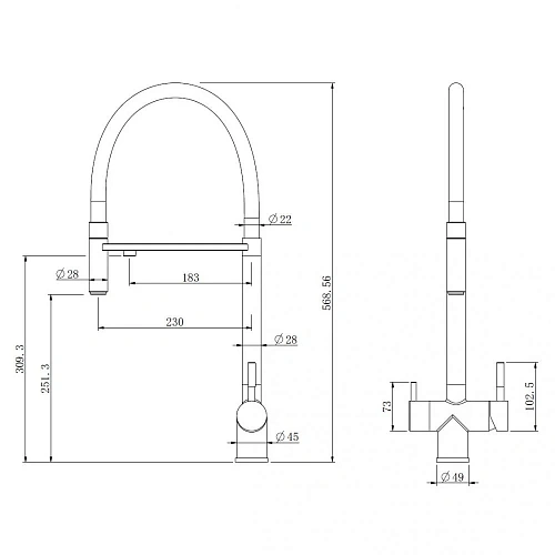 Смеситель для кухни ABBER Wasser Kreis AF81141G с подключением фильтра и выдвижной лейкой, золото матовое Смеситель для кухни ABBER Wasser Kreis AF81141G с подключением фильтра и выдвижной лейкой, золото матовое