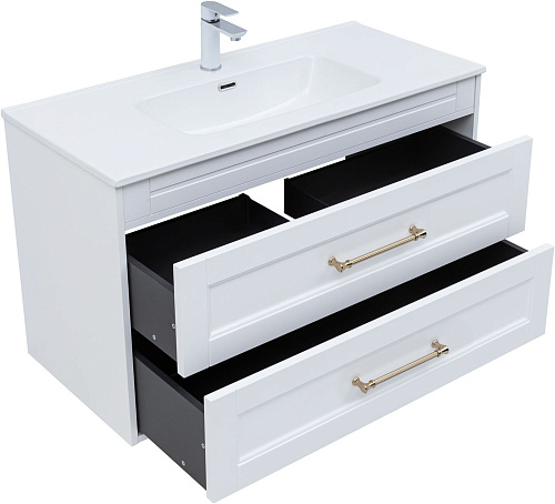 Тумба под раковину Aquanet Бостон new 100 00347183 белый сатин ручки золото Тумба под раковину Aquanet Бостон new 100 00347183 белый сатин ручки золото